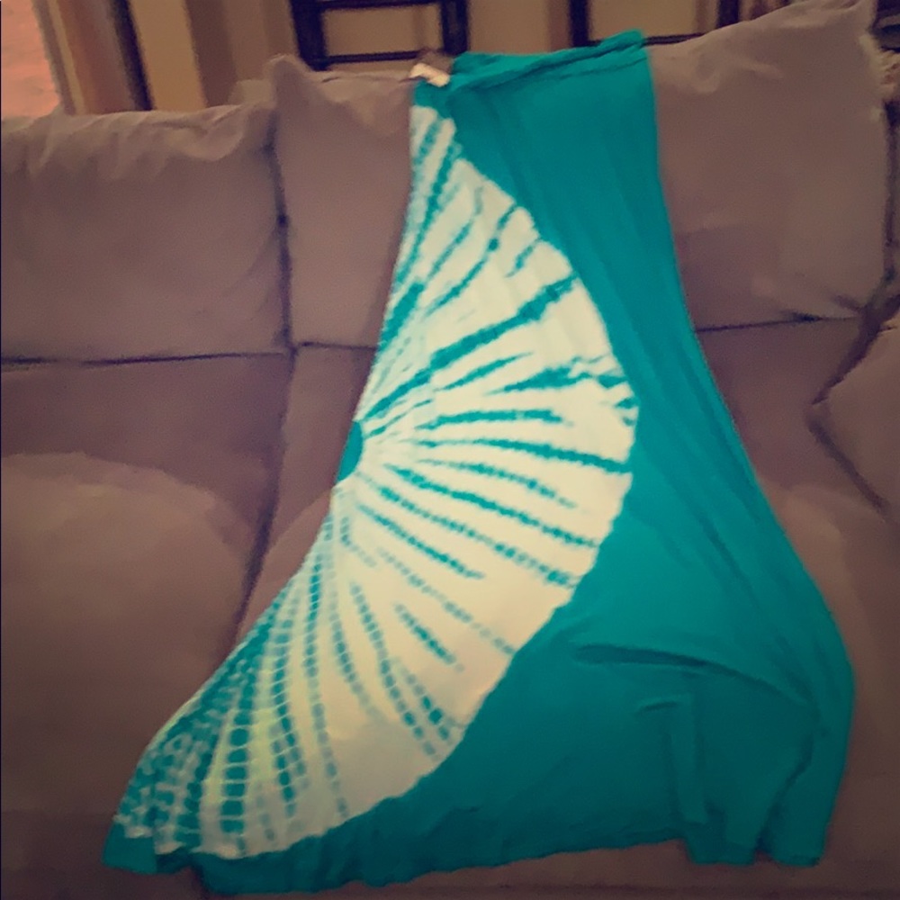 Teal tie dye boho maxi skirt.